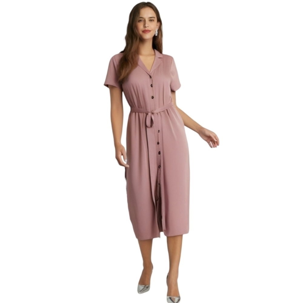 Umgee usa Womens Pink Button Up Collard Maxi Dress Size S